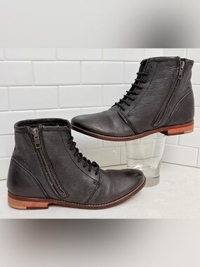 Sol Sana Baltic Flat Zip Ankle Boot Black Distressed Leather Sz 37 US 6.5